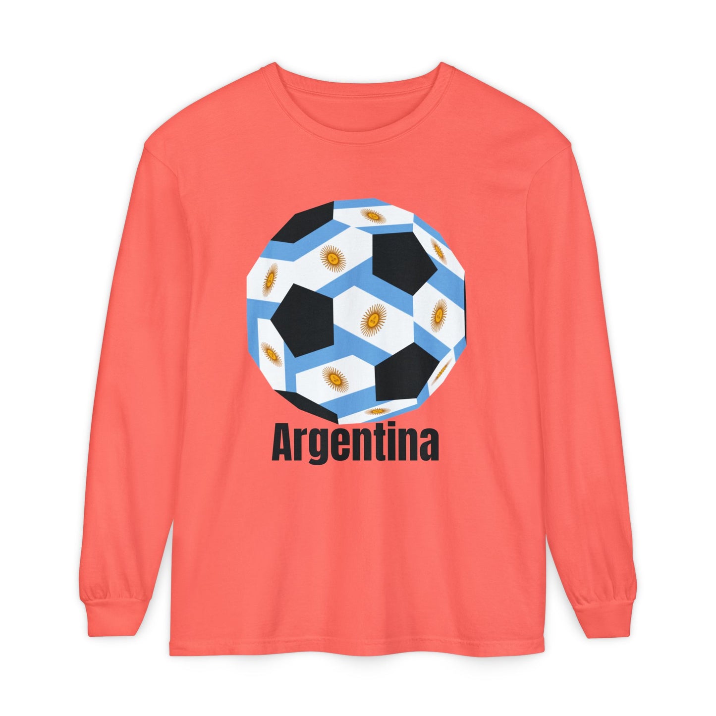 Argentina Fan Specialty Soccer Ball Design Long Sleeve Tee