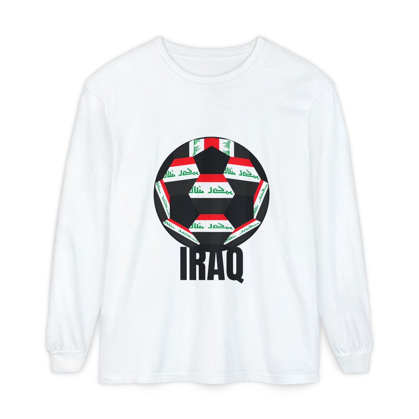Iraq Fan Specialty Soccer Ball Design T Shirt Long Sleeve Tee