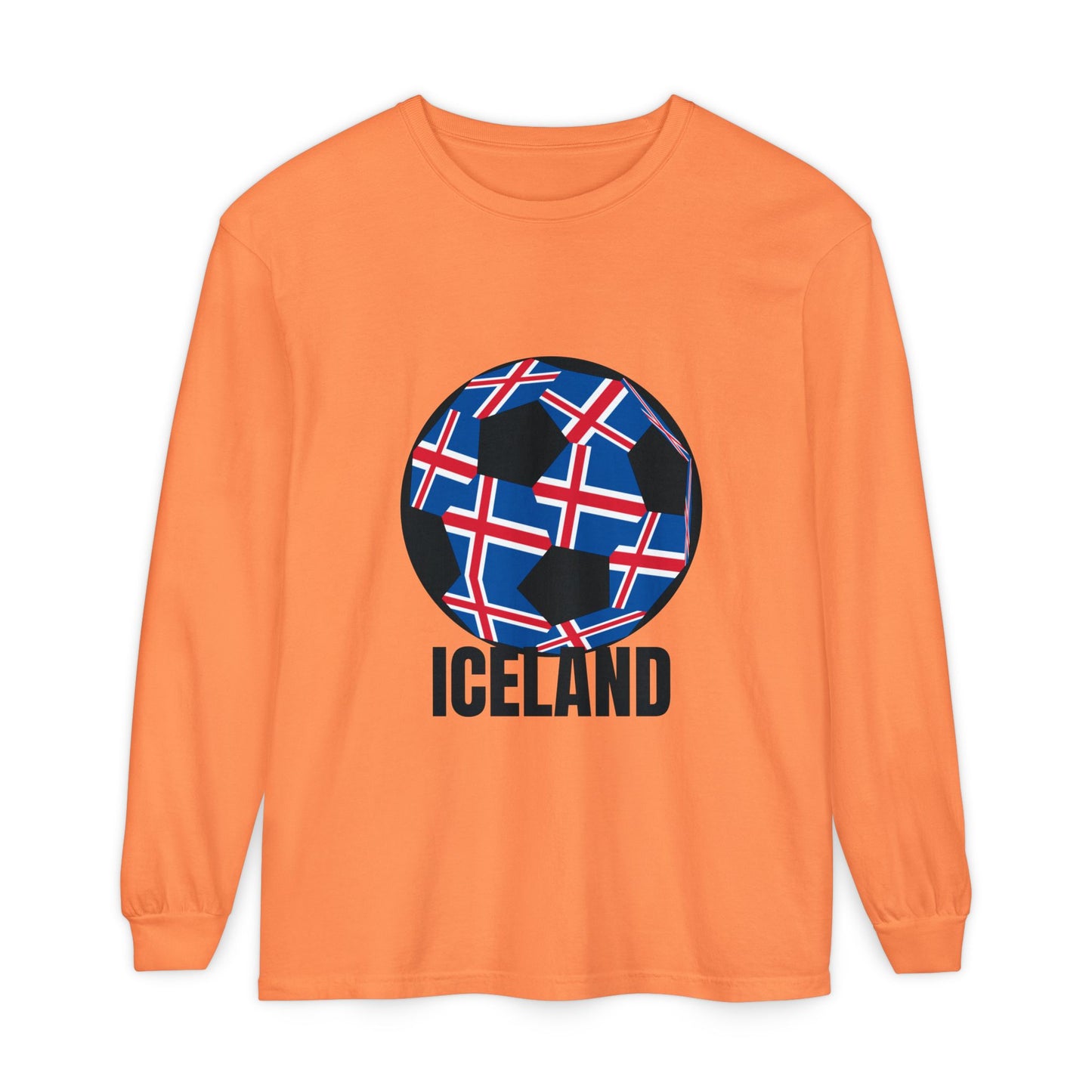 Iceland Fan Specialty Soccer Ball Design Long Sleeve Tee