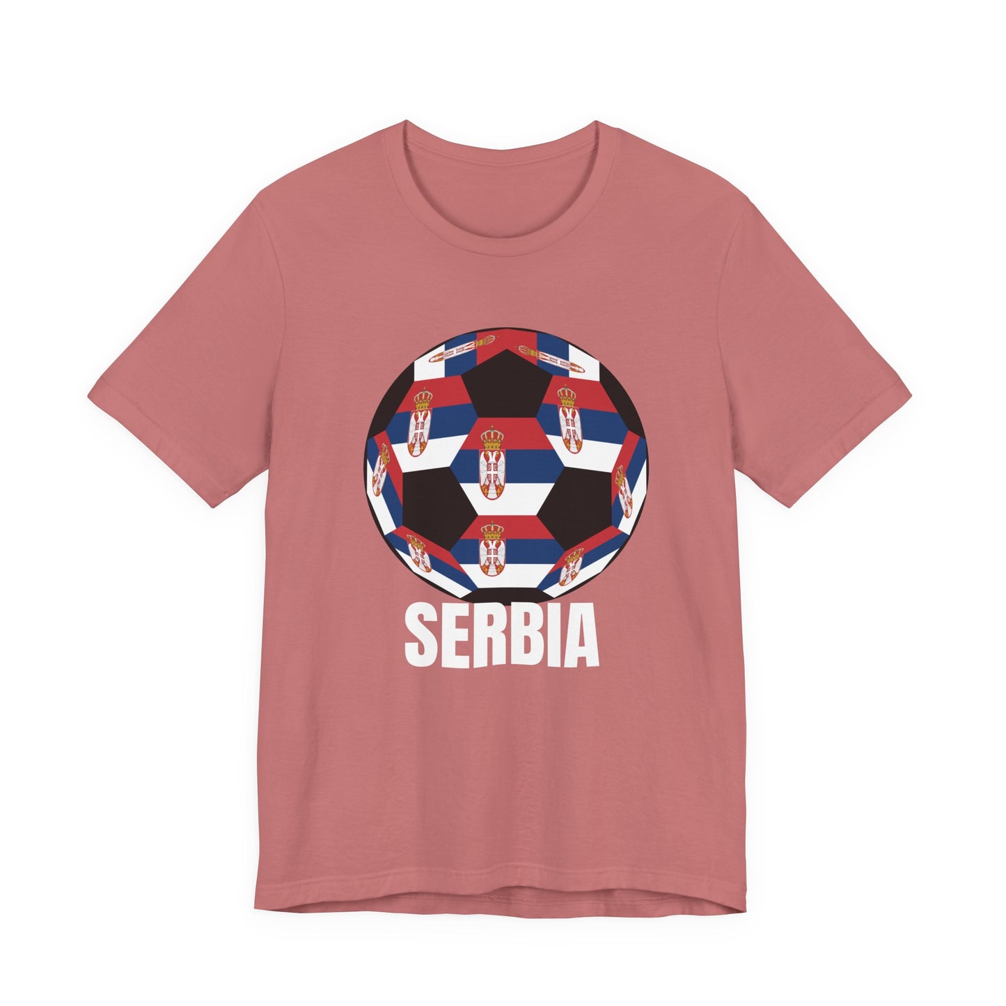 Serbia Fan Specialty Soccer Ball Design T Shirt White Text