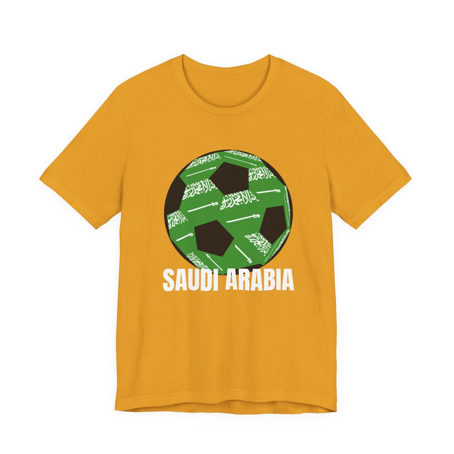 Saudi Arabia Fan Specialty Soccer Ball Design T Shirt White Text