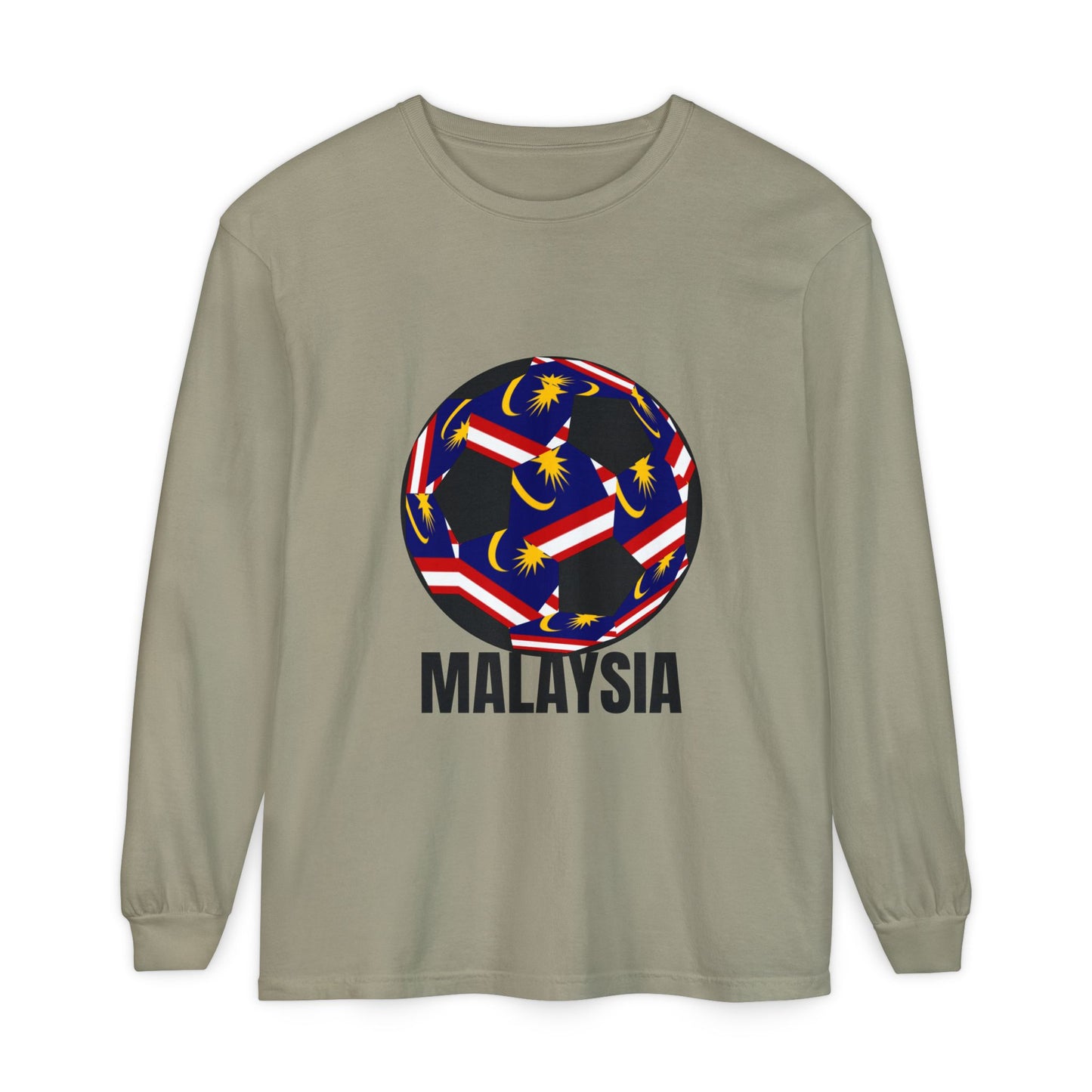 Malaysia Fan Specialty Soccer Ball Design T Shirt Long Sleeve Tee