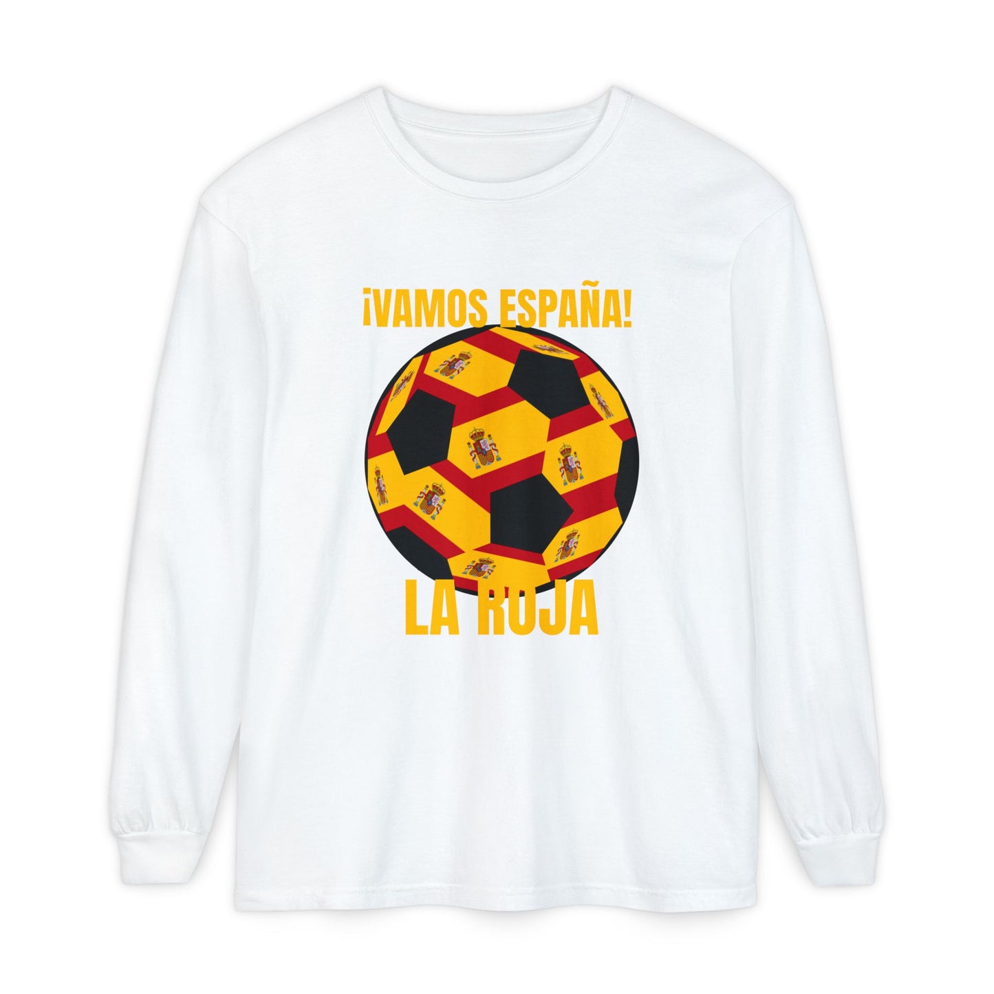 La Roja Soccer Long Sleeve Tee — ¡Vamos España! Gold Text