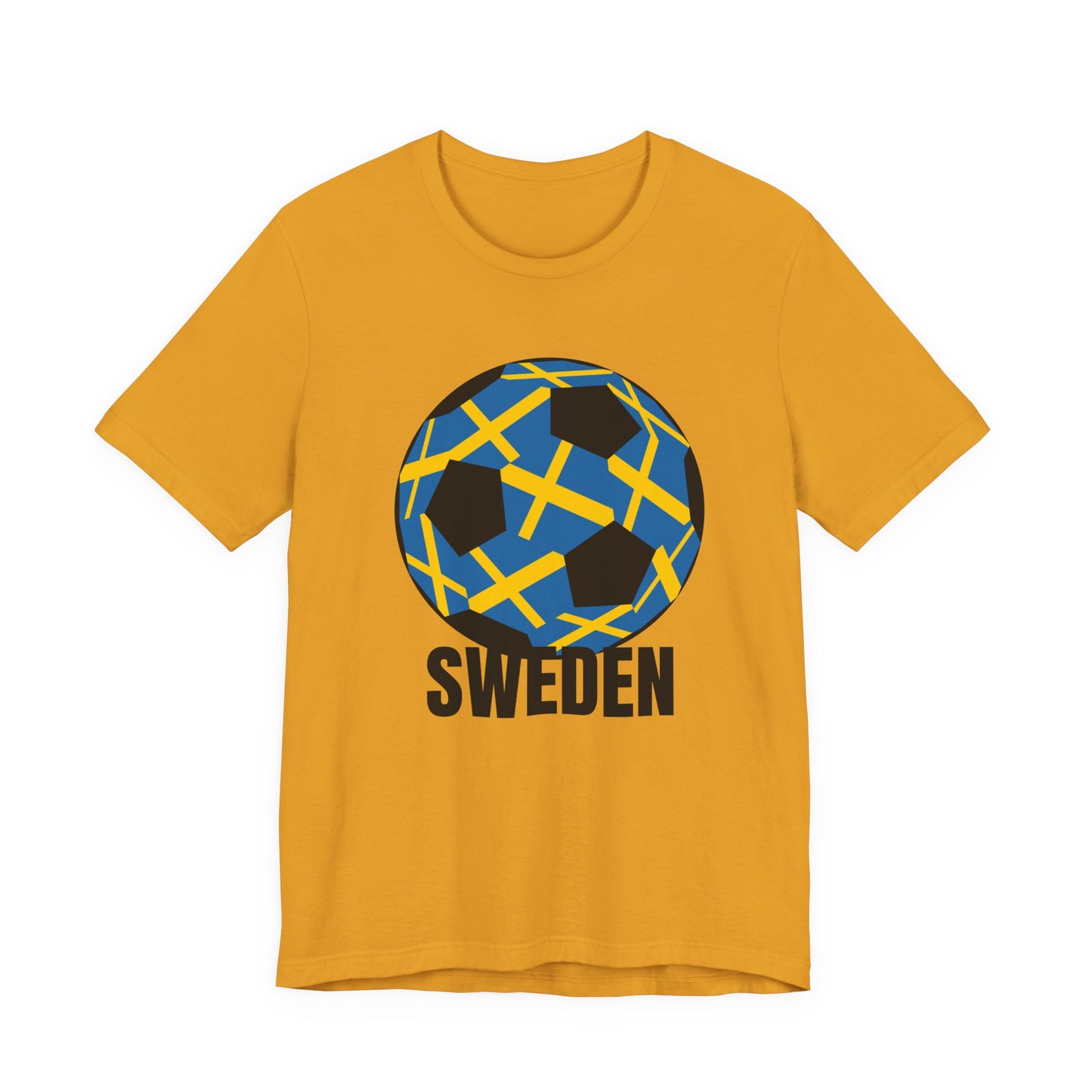 Sweden Fan Specialty Soccer Ball Design T Shirt Black Text