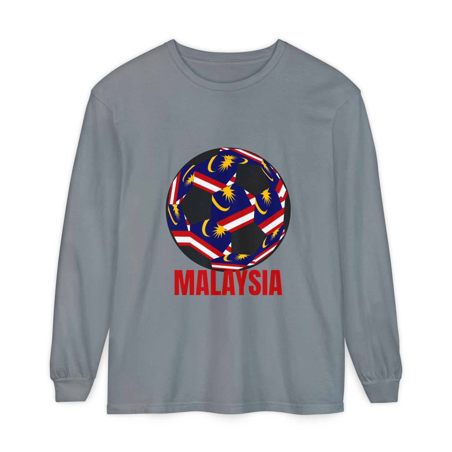 Malaysia Fan Specialty Soccer Ball Design Long Sleeve T-Shirt