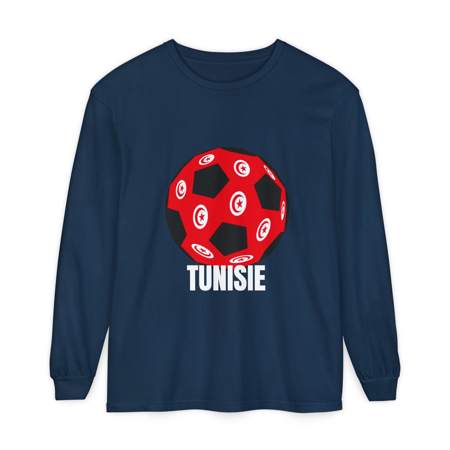 Tunisie Fan Specialty Soccer Ball Design Long Sleeve Tee White Text