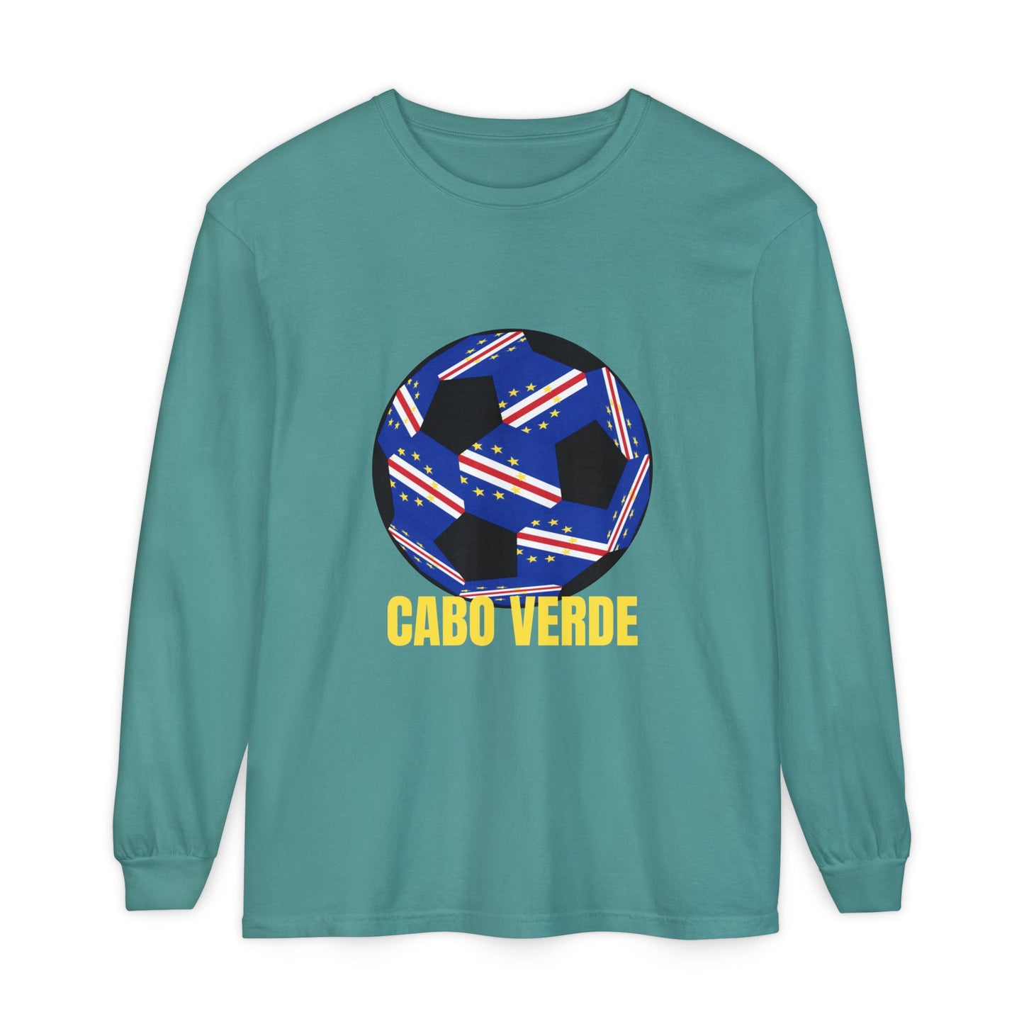 Cabo Verde Fan Specialty Soccer Ball Design T Shirt Long Sleeve Tee