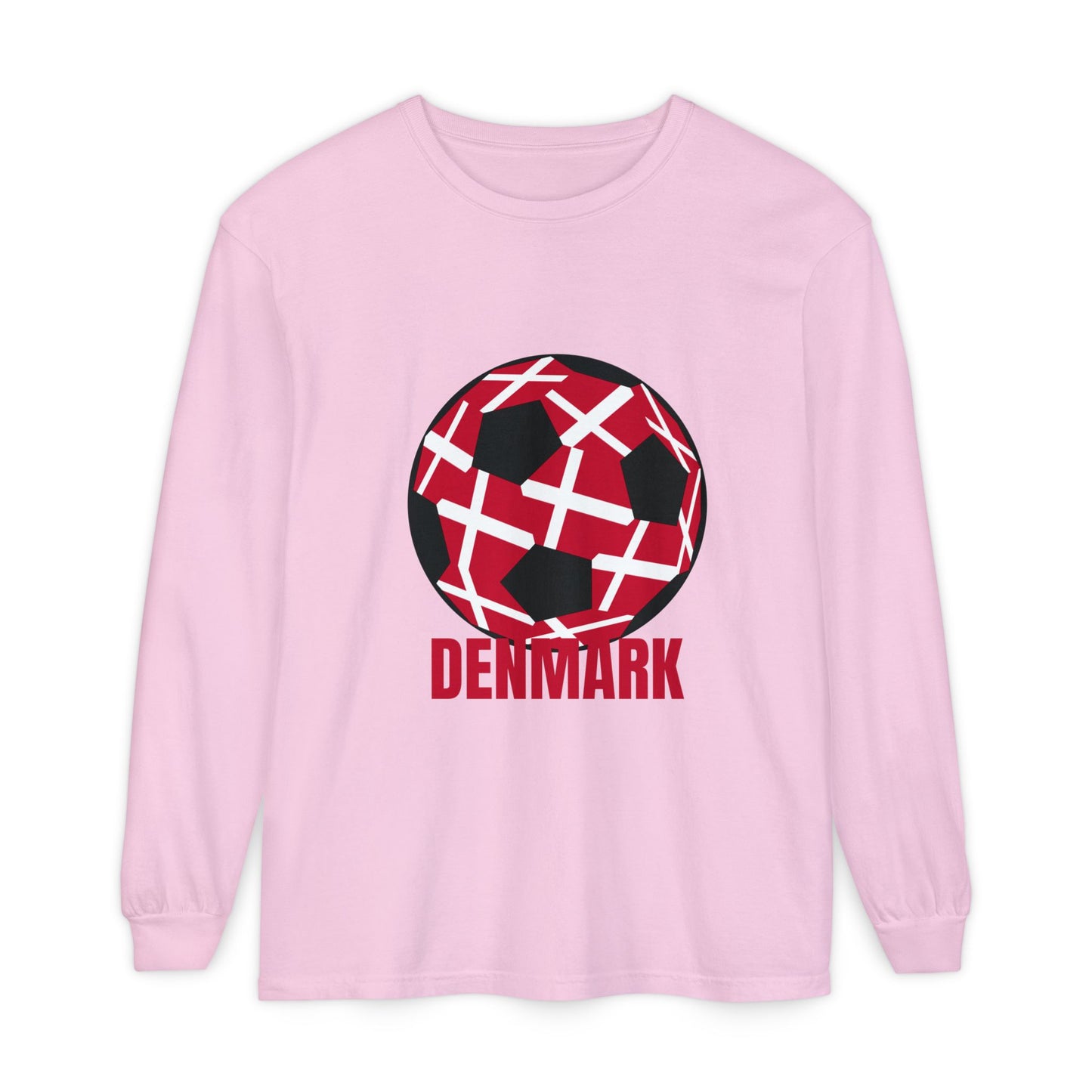 Denmark Fan Specialty Soccer Ball Design Long Sleeve Tee
