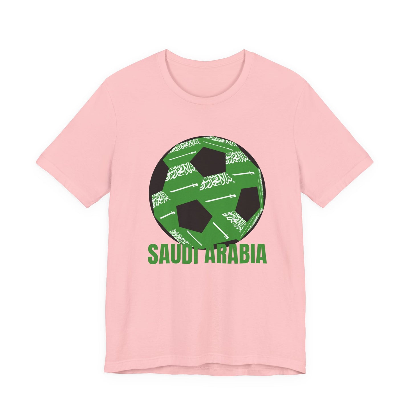 Saudi Arabia Fan Specialty Soccer Ball Design T Shirt — Green Text