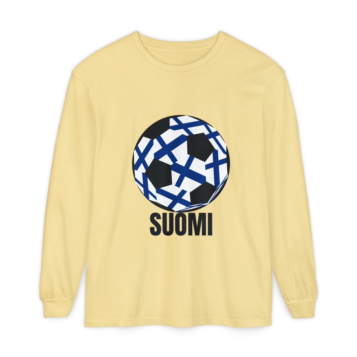 Finland Fan Specialty Soccer Ball Design Long Sleeve T-Shirt