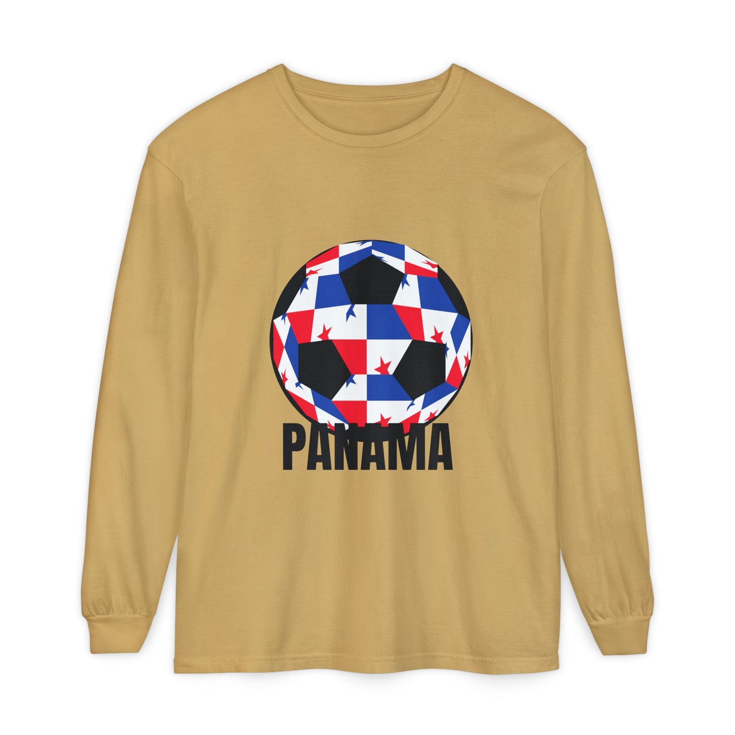 Panama Fan Specialty Soccer Ball Design T Shirt Long Sleeve Tee Black Text