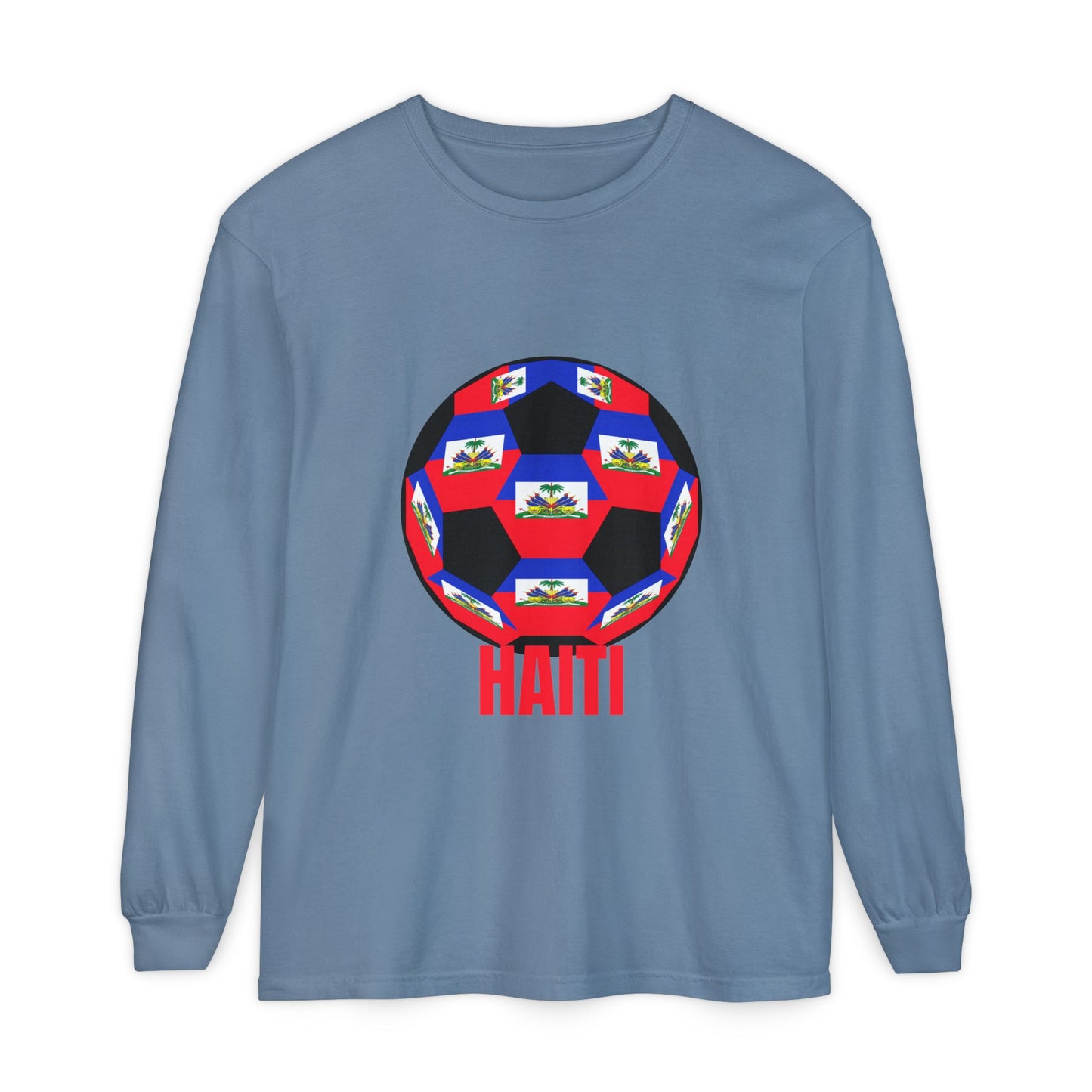 Haiti Flag Soccer Ball Long Sleeve Tee