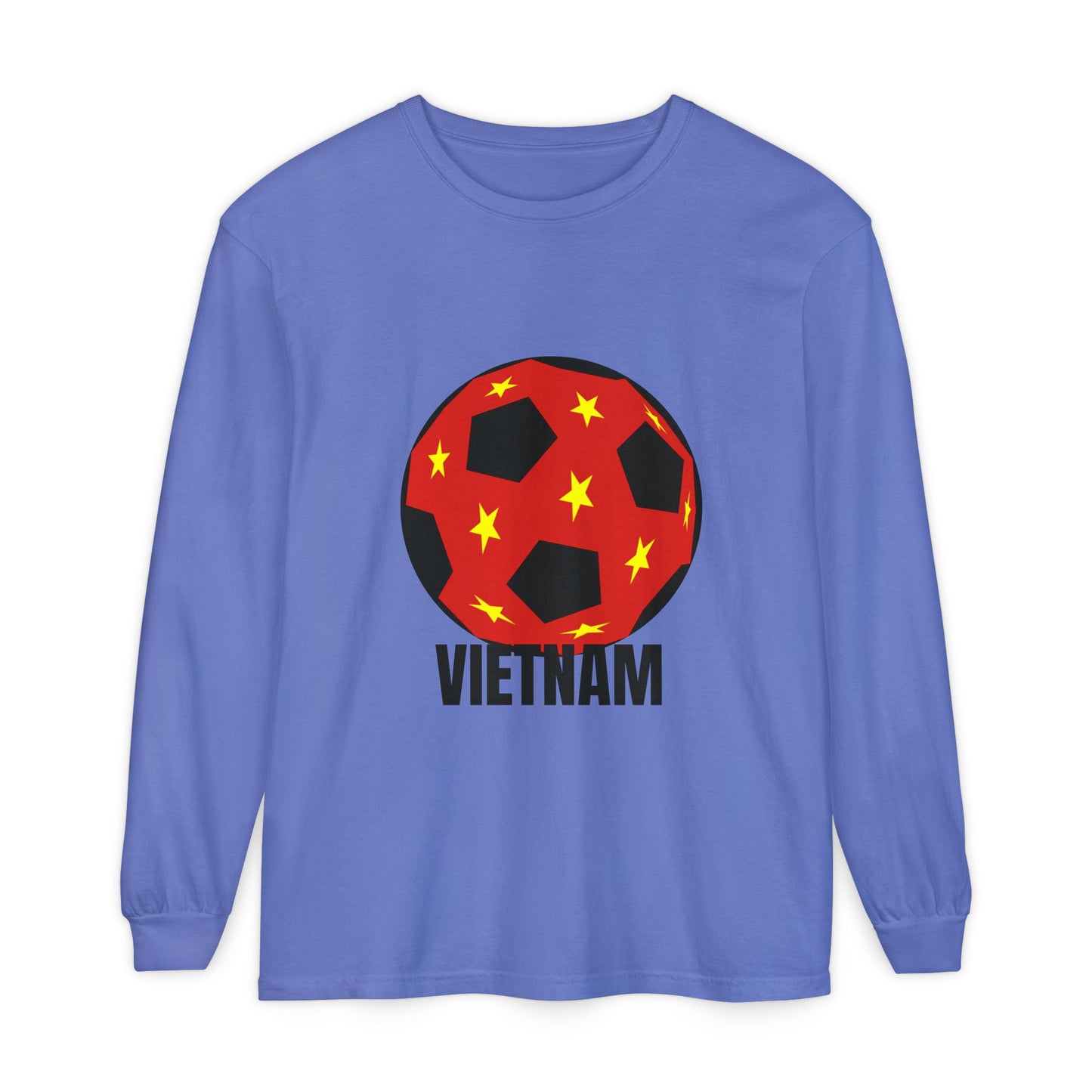 Vietnam Fan Specialty Soccer Ball Design Long Sleeve Shirt  Black Text