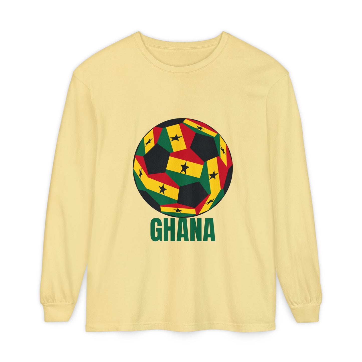 Ghana Fan Specialty Soccer Ball Design Long Sleeve Tee