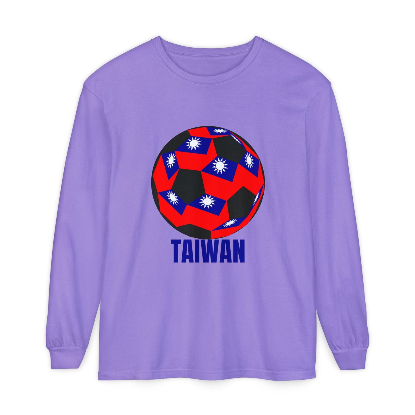Taiwan Flag Design Soccer Ball Long Sleeve Tee Blue Text