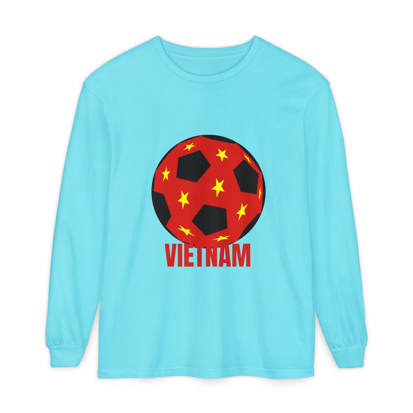 Vietnam Fan Specialty Soccer Ball Design Long Sleeve Tee Red Text