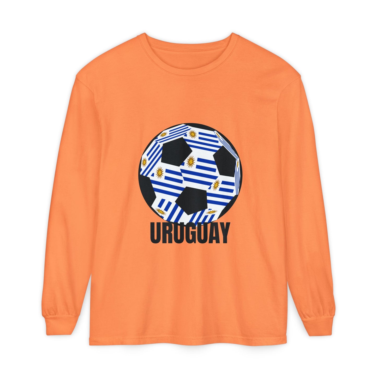 Uruguay Fan Specialty Soccer Ball Design Long Sleeve T-Shirt Black Text