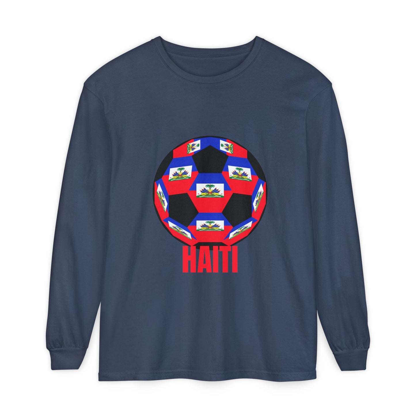 Haiti Flag Soccer Ball Long Sleeve Tee