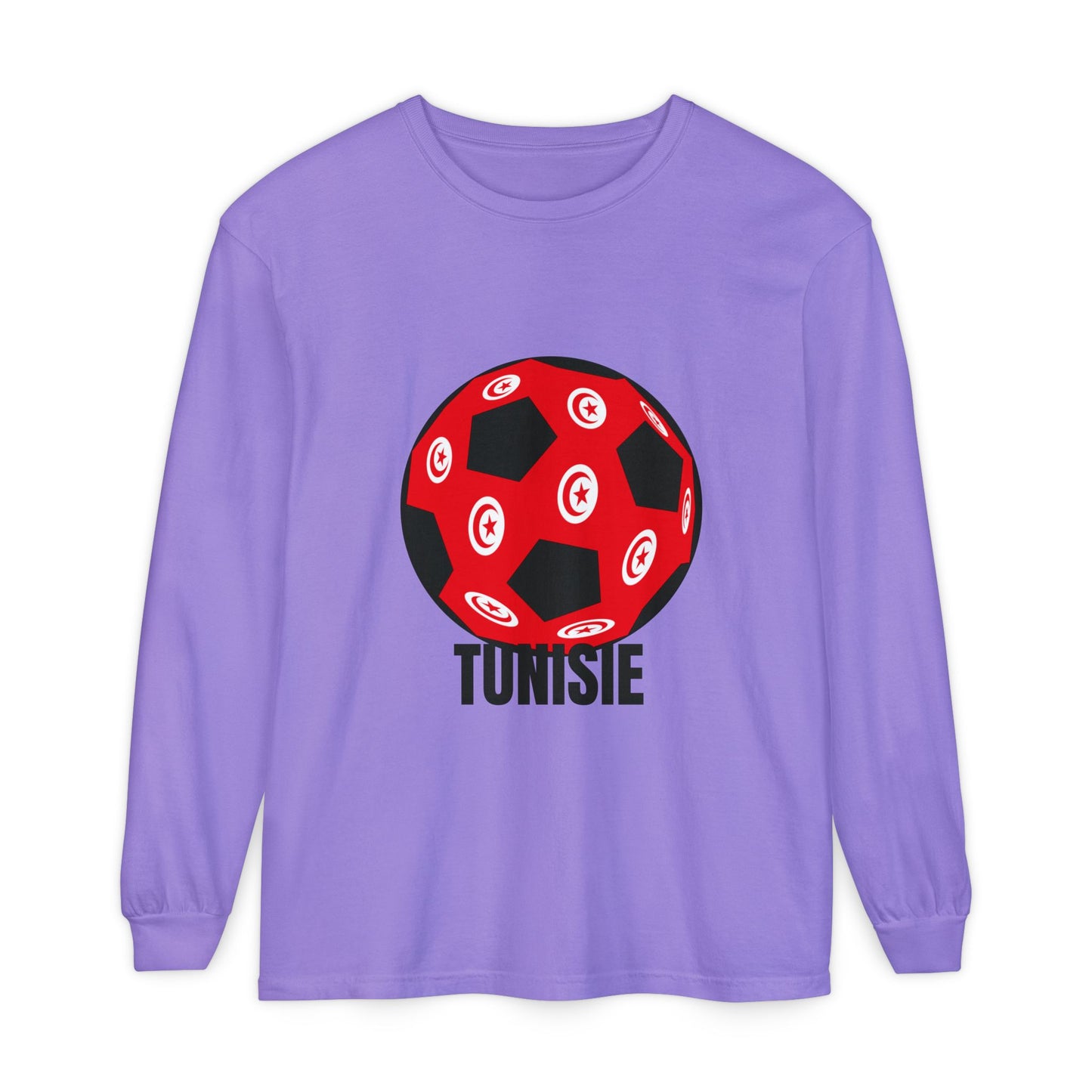 Tunisie Fan Specialty Soccer Ball Design Long Sleeve Tee Black Text