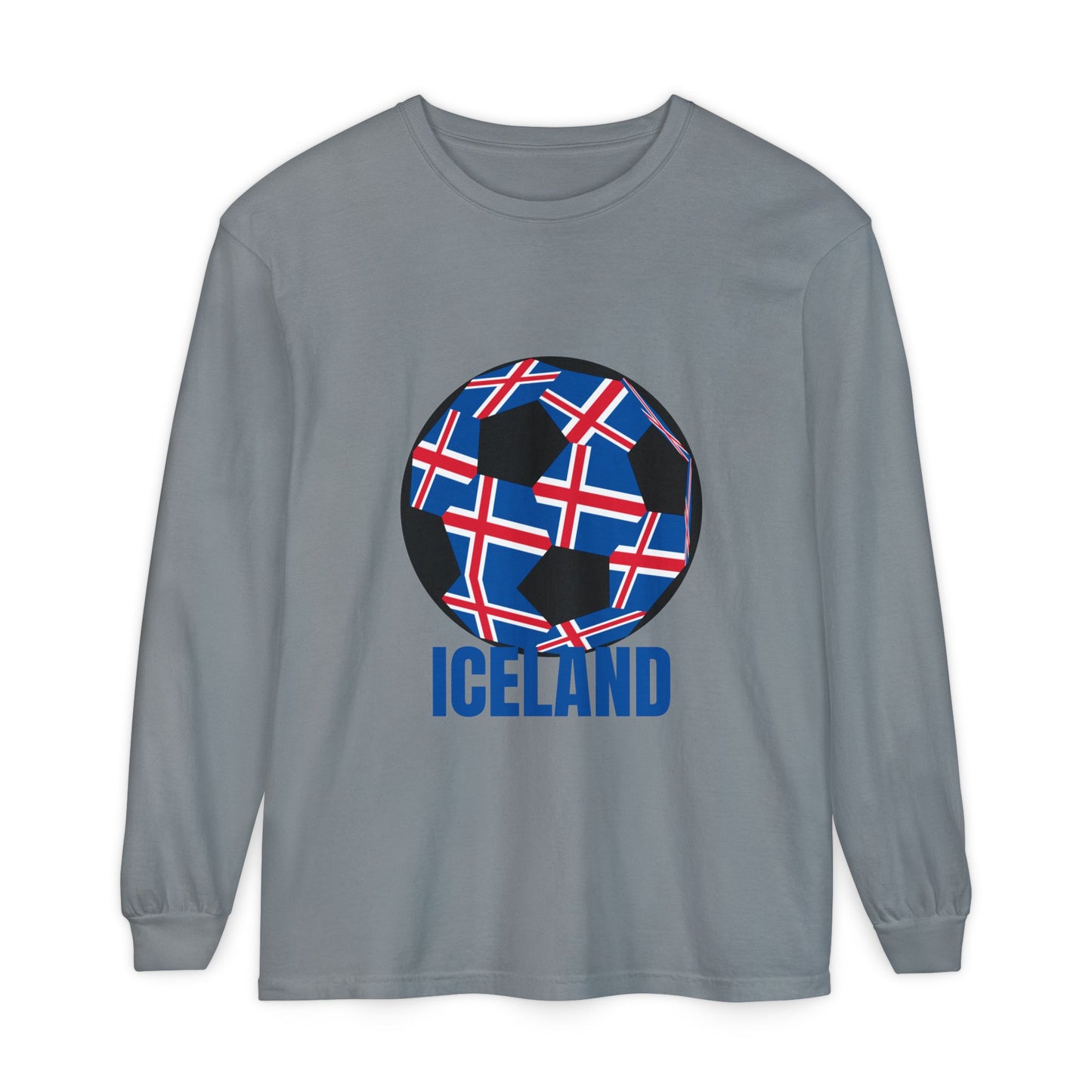 Iceland Fan Specialty Soccer Ball Design Long Sleeve Tee