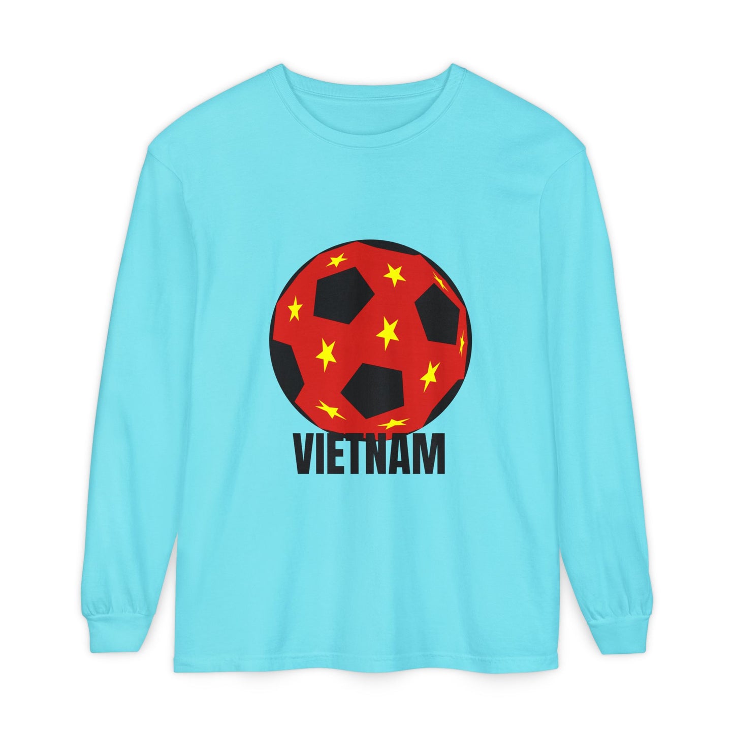 Vietnam Fan Specialty Soccer Ball Design Long Sleeve Shirt  Black Text