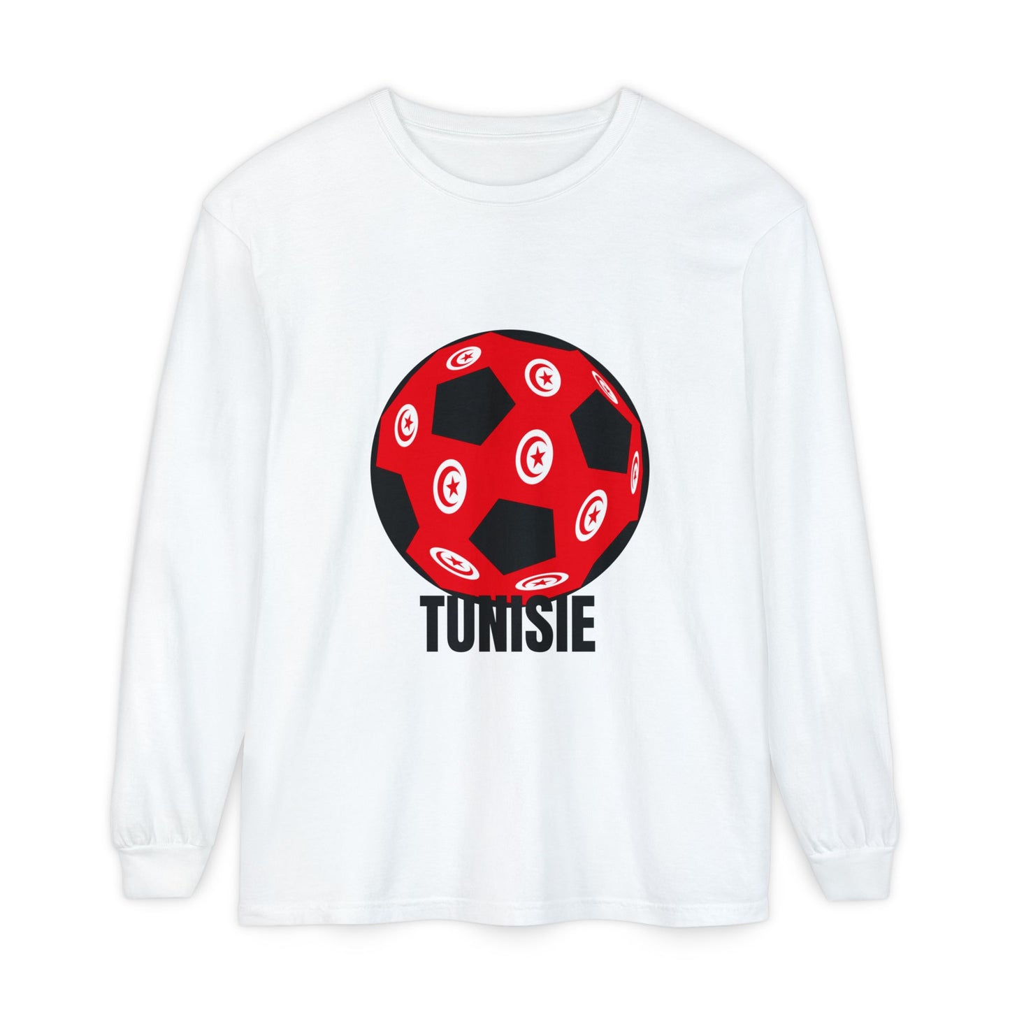 Tunisie Fan Specialty Soccer Ball Design Long Sleeve Tee Black Text