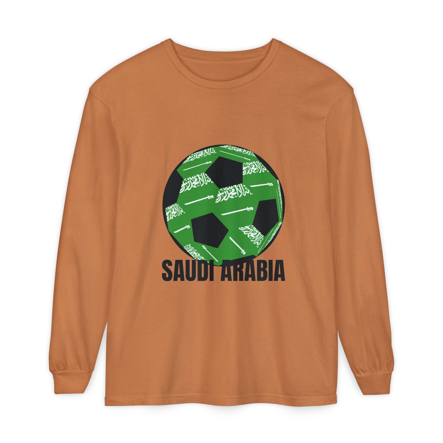 Saudi Arabia Fan Specialty Soccer Ball Design  Long Sleeve Shirt Black Text