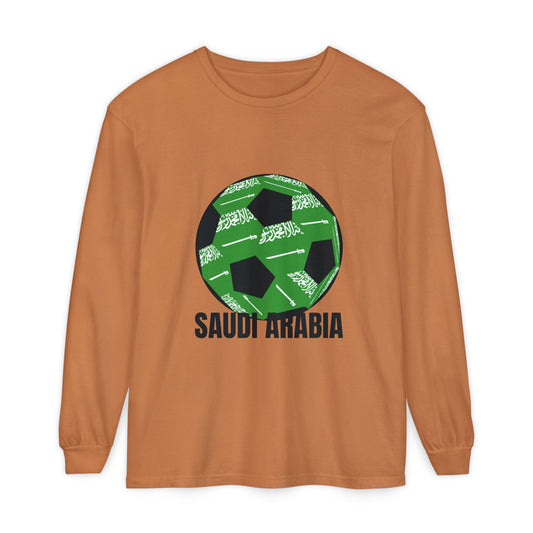 Saudi Arabia Fan Specialty Soccer Ball Design  Long Sleeve Shirt Black Text