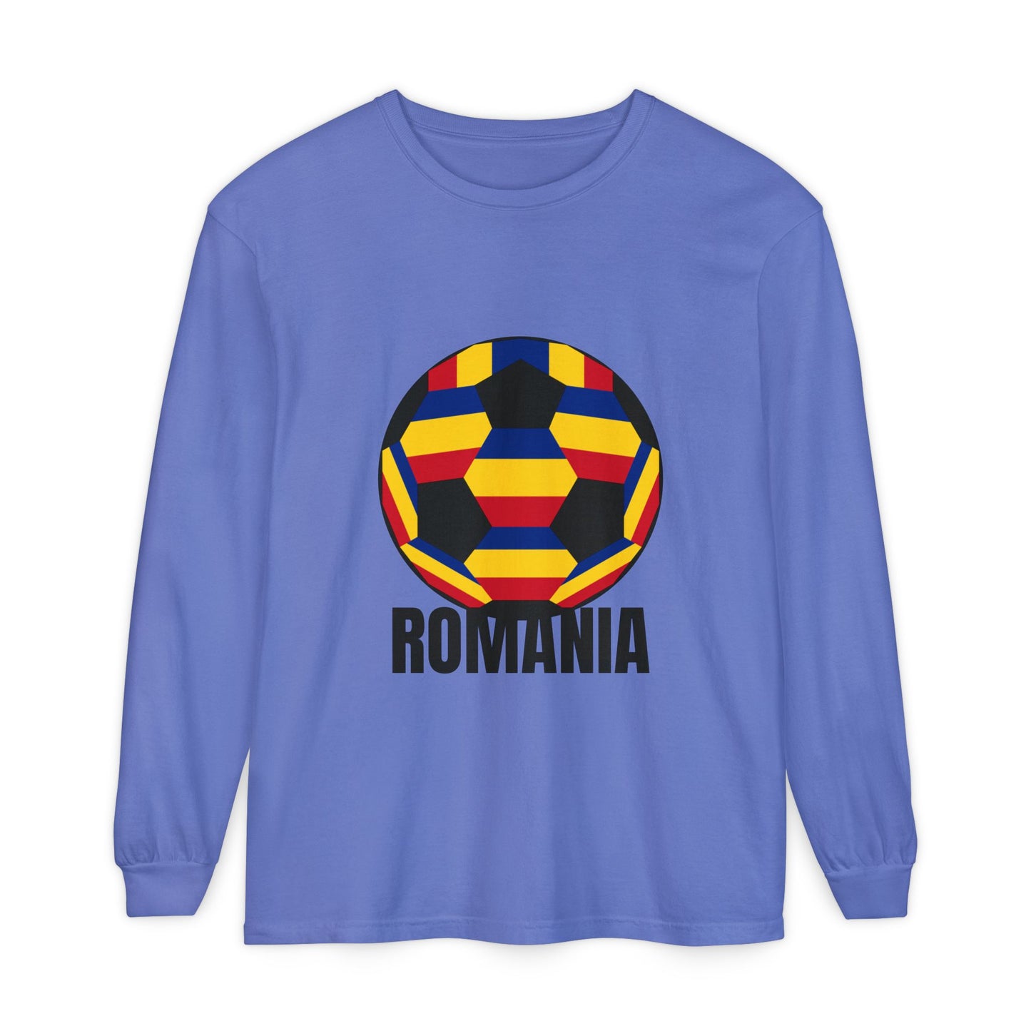 Romania Fan Specialty Soccer Ball Design Long Sleeve Tee
