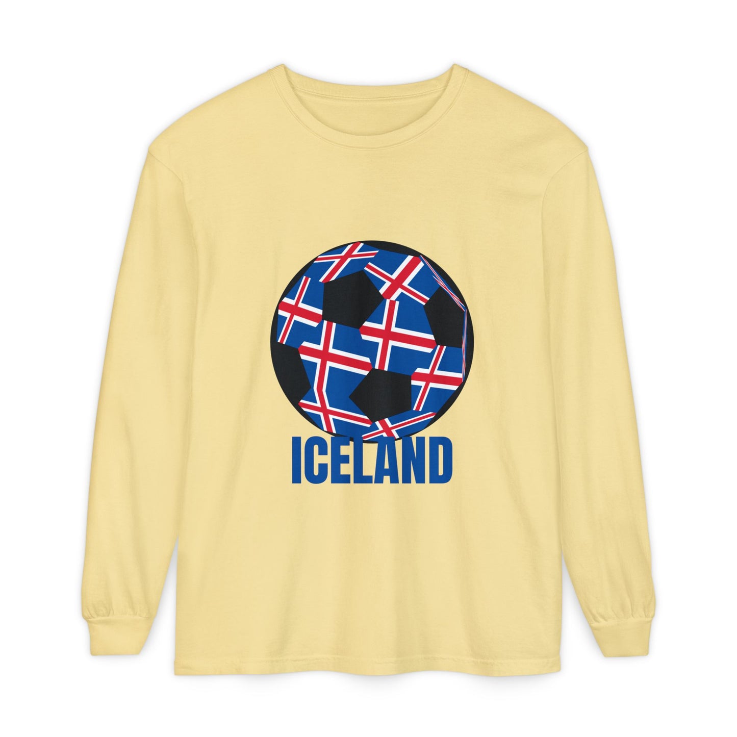 Iceland Fan Specialty Soccer Ball Design Long Sleeve Tee