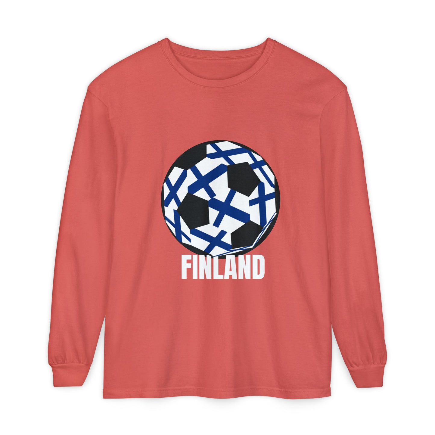 Finland Fan Specialty Soccer Ball Design Long Sleeve Tee