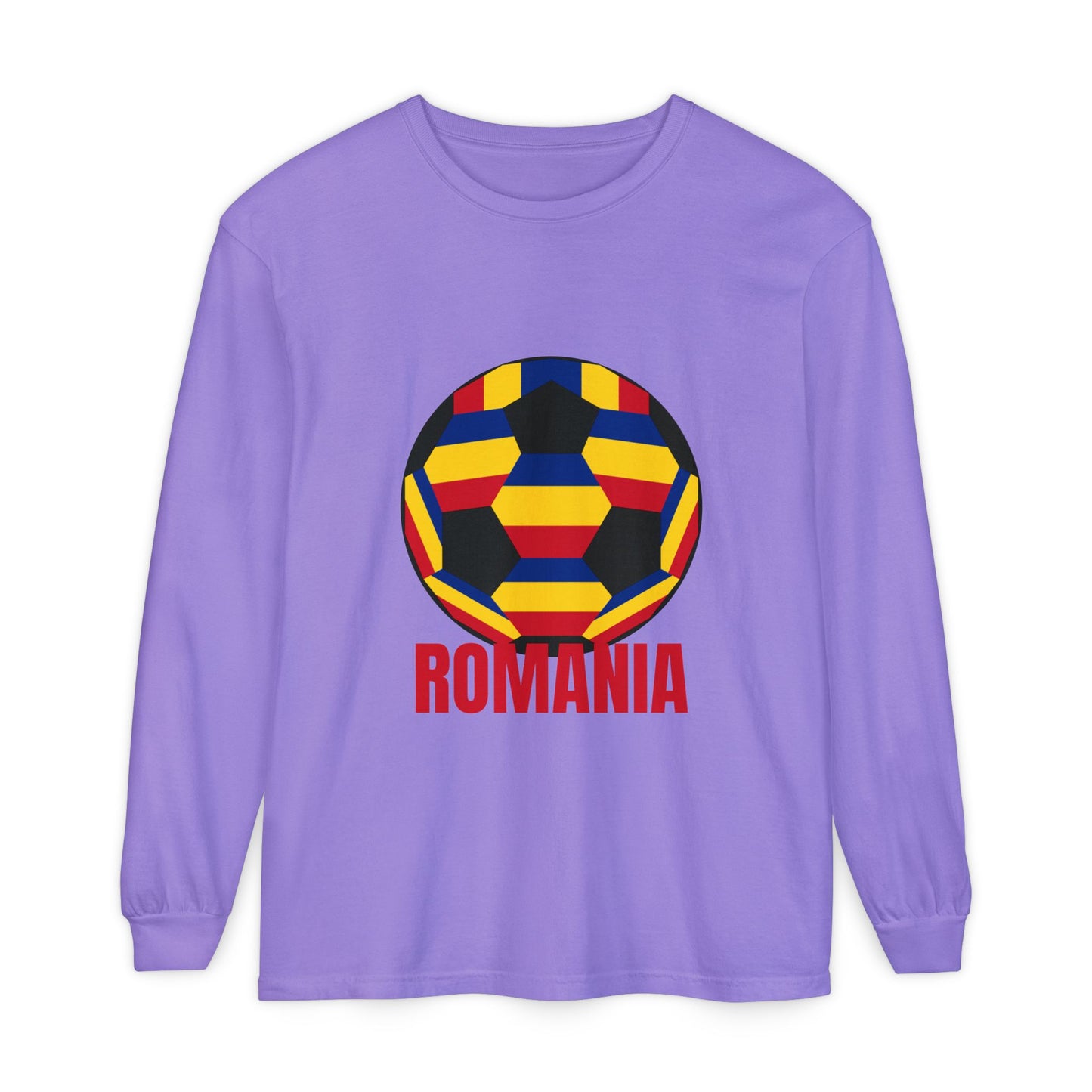 Romania Fan Specialty Soccer Ball Design Long Sleeve Tee