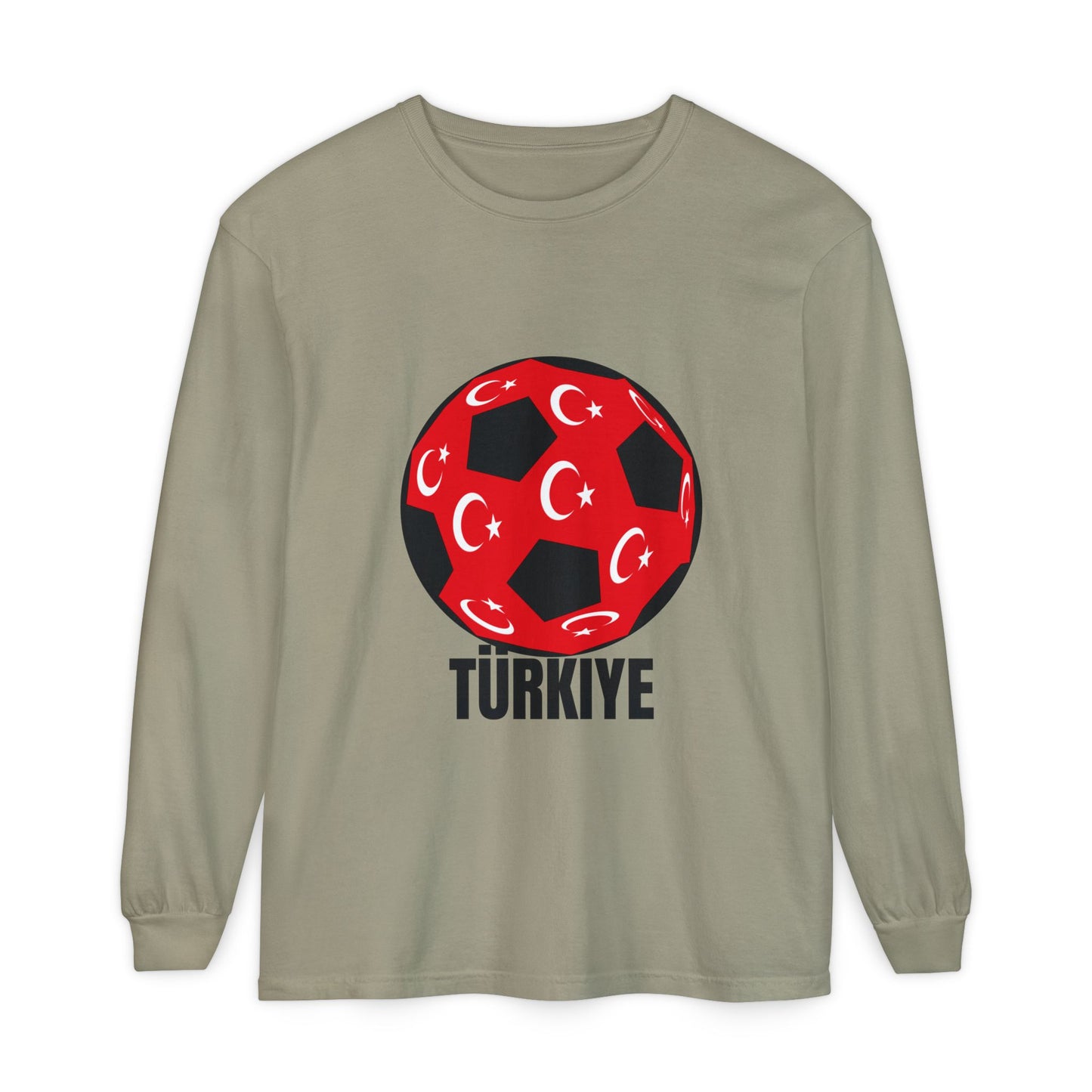 Türkiye Fan Specialty Soccer Ball Design Long Sleeve T Shirt Black Text