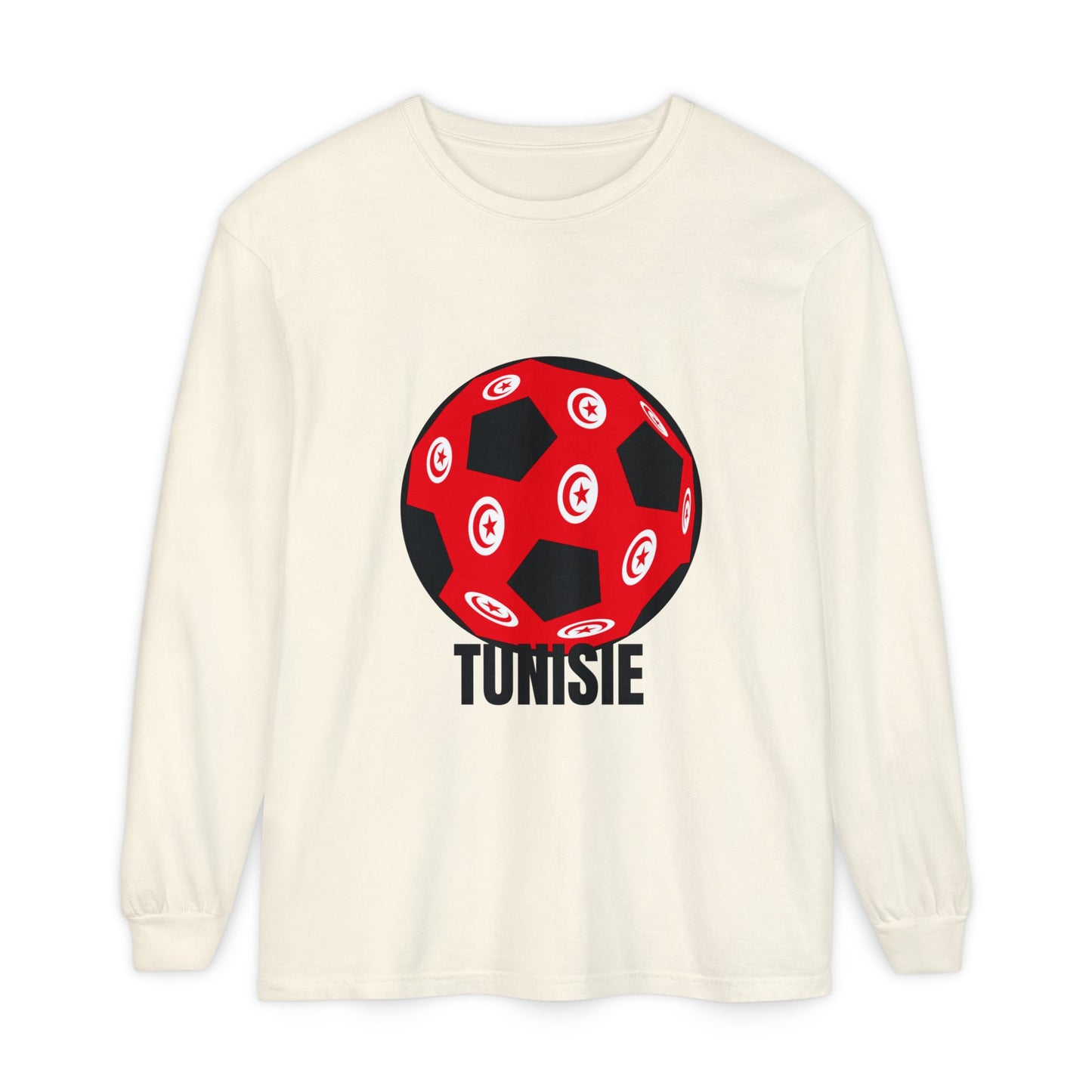 Tunisie Fan Specialty Soccer Ball Design Long Sleeve Tee Black Text