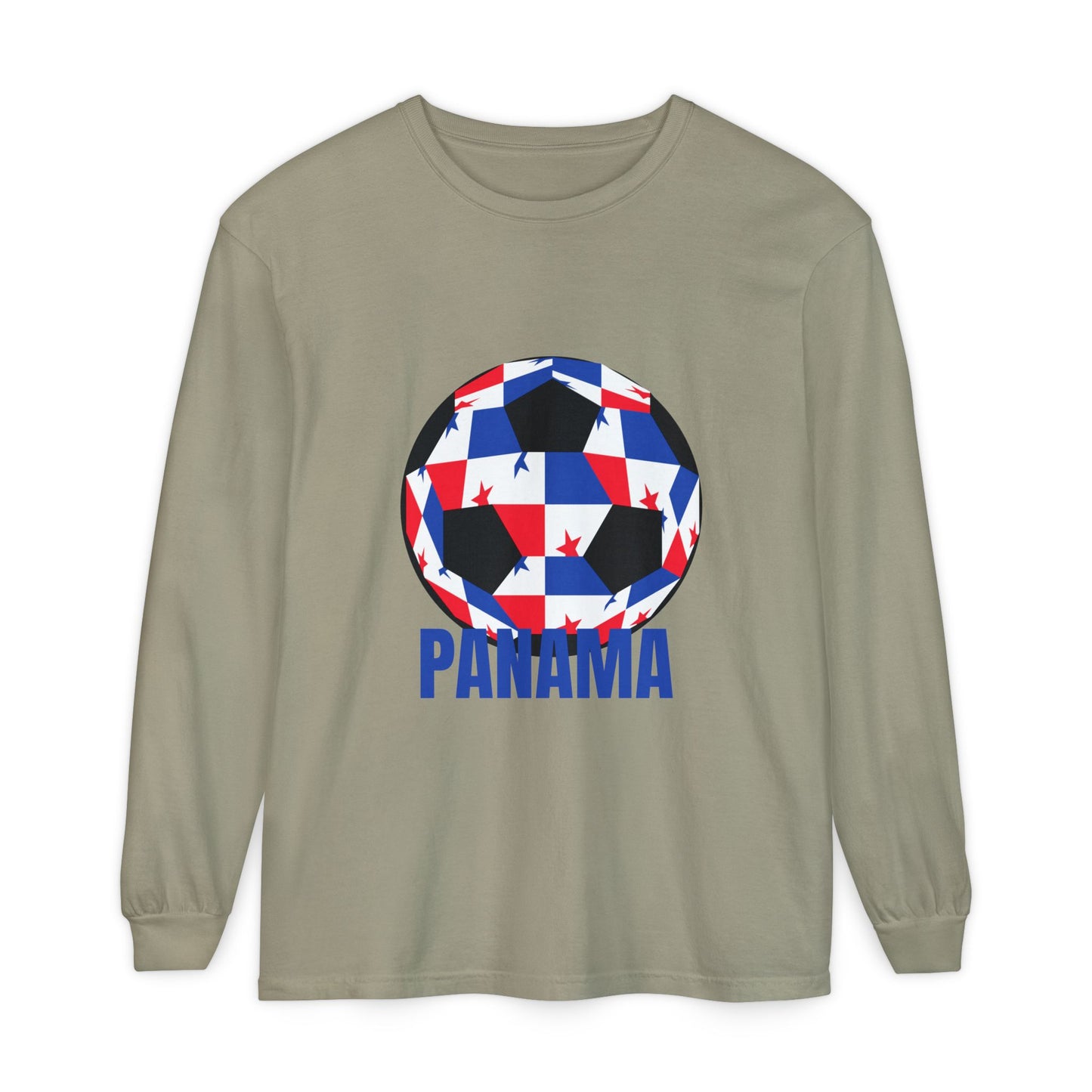Panama Fan Specialty Soccer Ball Design T Shirt Long Sleeve T-Shirt blue Text