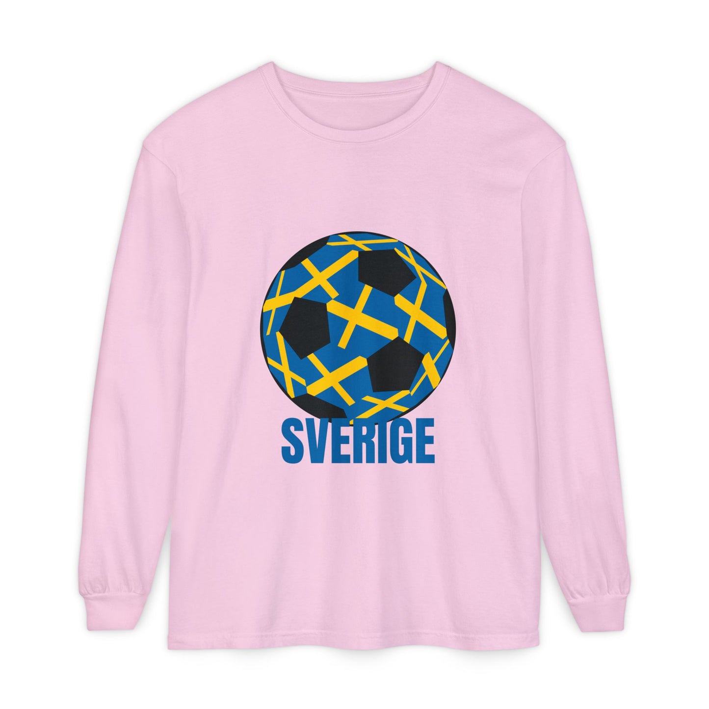 Sverige Fan Specialty Soccer Ball Design T Shirt Blue Text