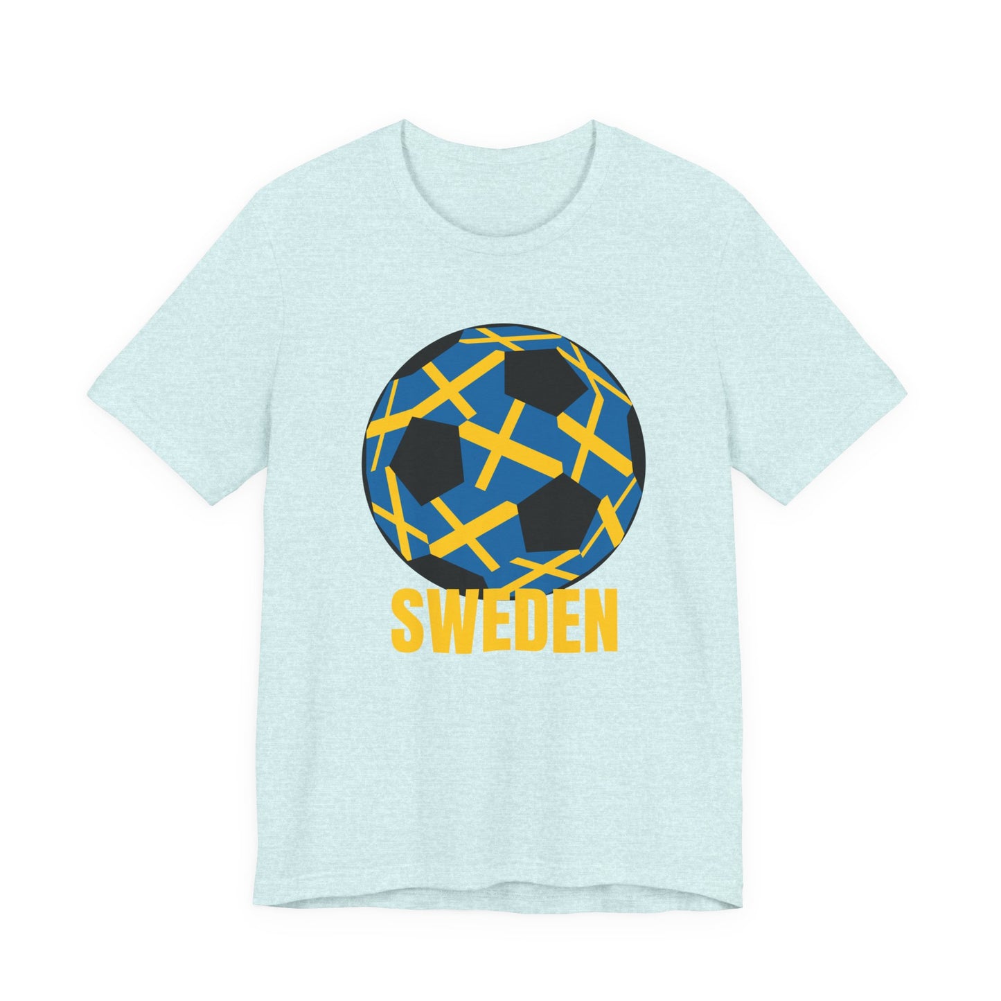 Sweden Fan Specialty Soccer Ball Design T Shirt Gold Text