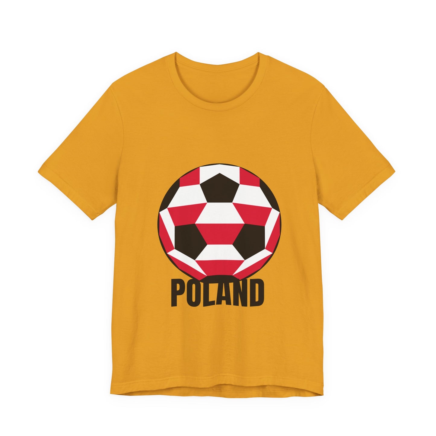 Poland Fan Specialty Soccer Ball Design T Shirt Black Text