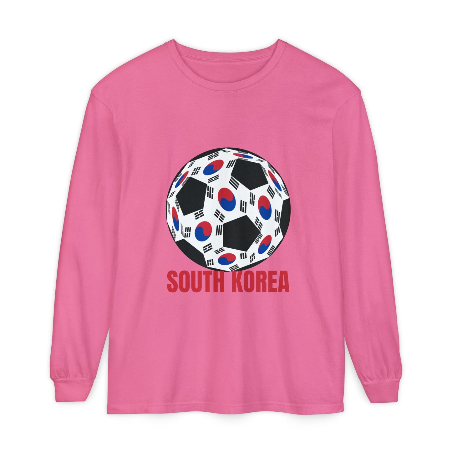 South Korea Fan Specialty Soccer Ball Design Long Sleeve Tee Red Text