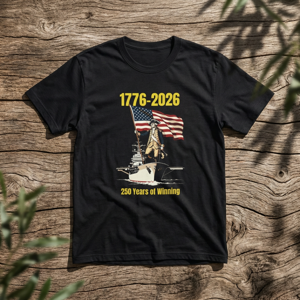 George Washington on an Aircraft Carrier with an American Flag T-shirt | 250 Years of Winning