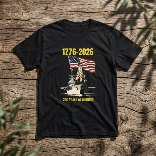 George Washington on an Aircraft Carrier with an American Flag T-shirt | 250 Years of Winning