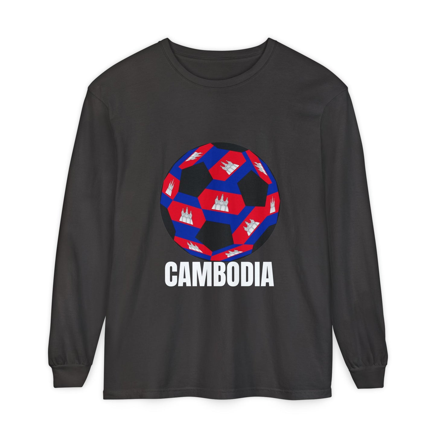 Cambodia Fan Specialty Soccer Ball Design Long Sleeve Tee