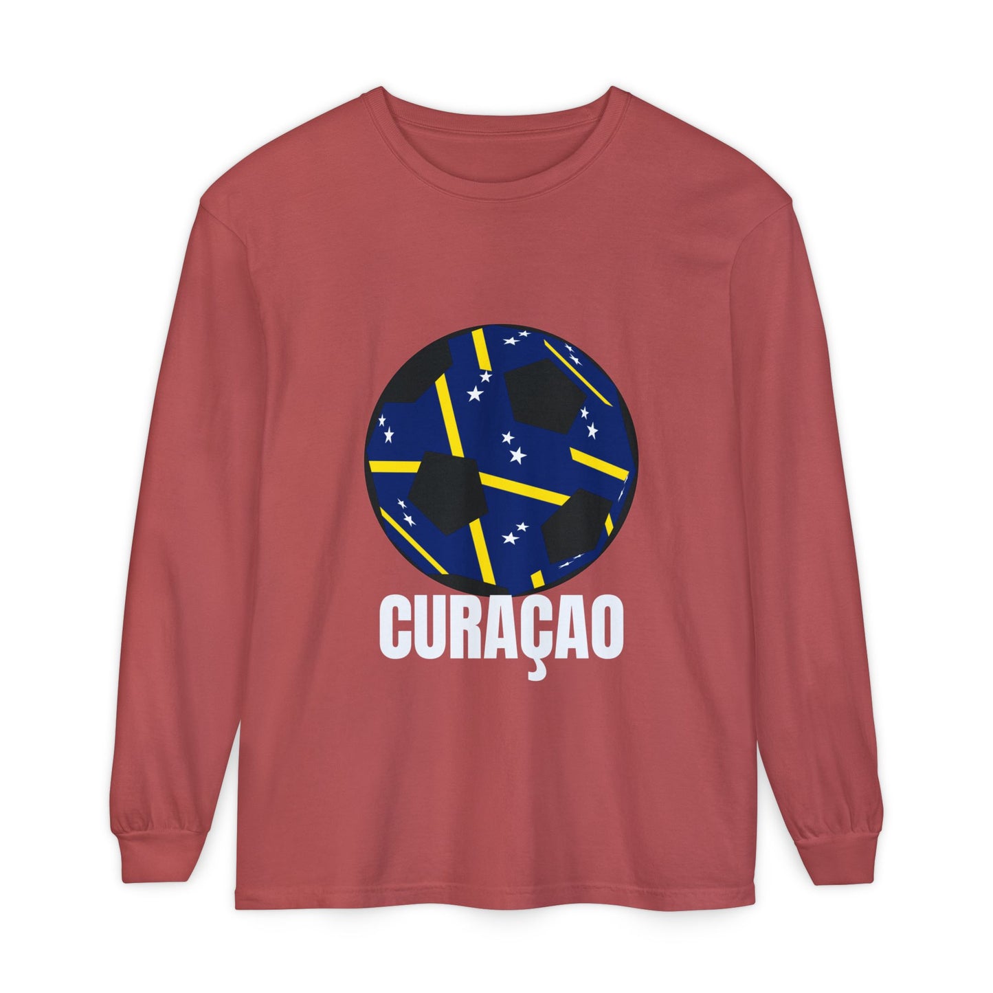 Curacao Fan Specialty Soccer Ball Design Long Sleeve Tee