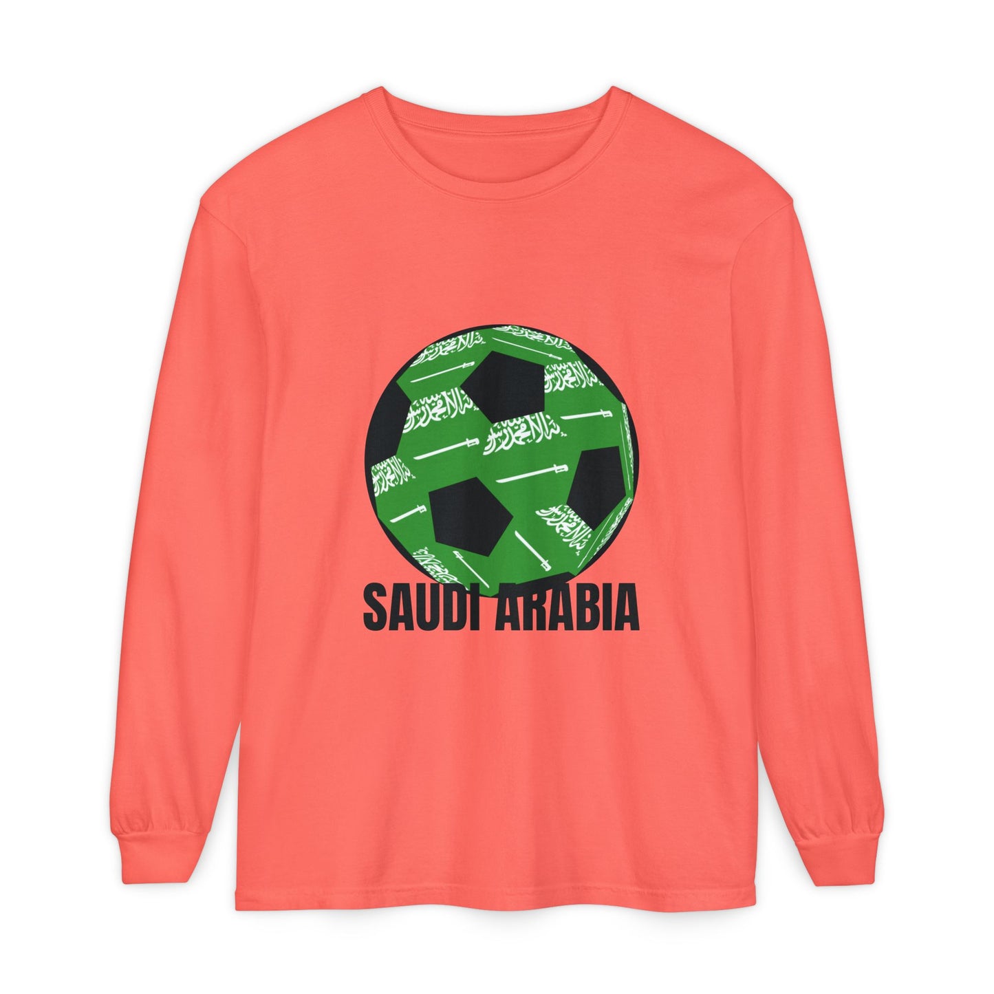 Saudi Arabia Fan Specialty Soccer Ball Design  Long Sleeve Shirt Black Text