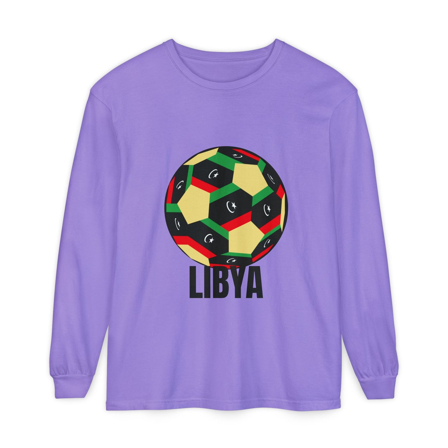 Libya Fan Specialty Soccer Ball Design T Shirt Long Sleeve Tee