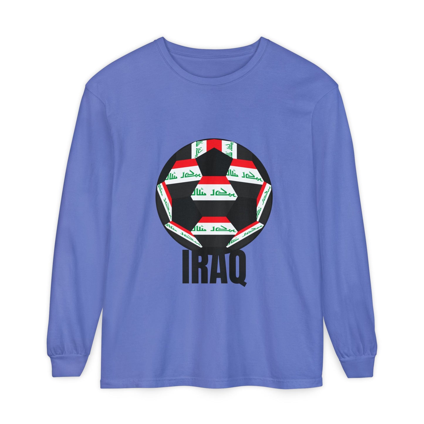 Iraq Fan Specialty Soccer Ball Design T Shirt Long Sleeve Tee