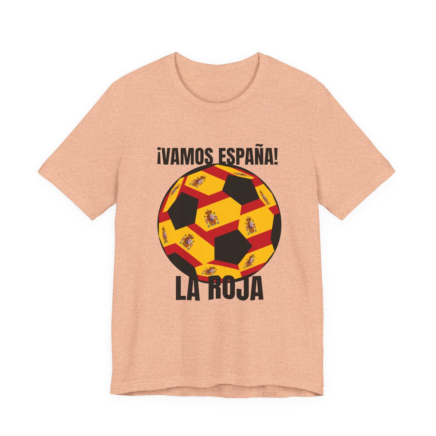 "¡Vamos España! La Roja" Soccer Ball Design T Shirt Black Text