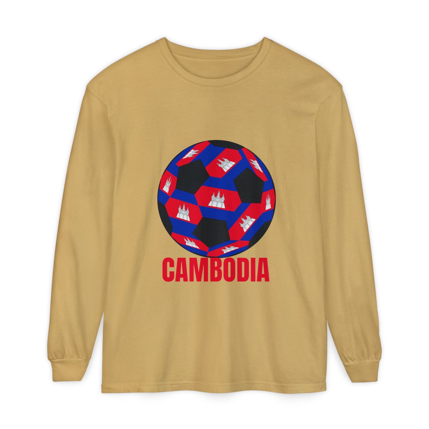 Cambodia Fan Specialty Soccer Ball Design Long Sleeve T‑Shirt