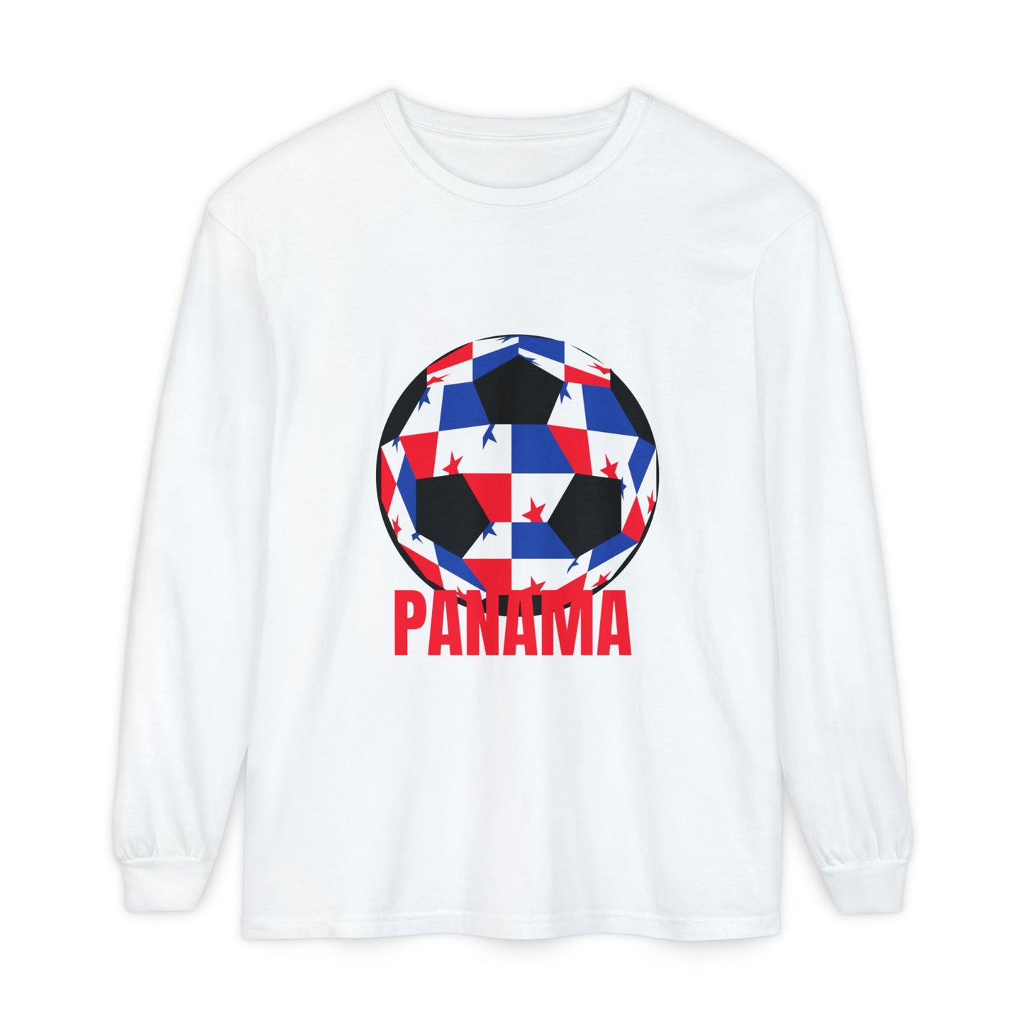 Panama Fan Specialty Soccer Ball Design T ShirtLong Sleeve Tee Red Text
