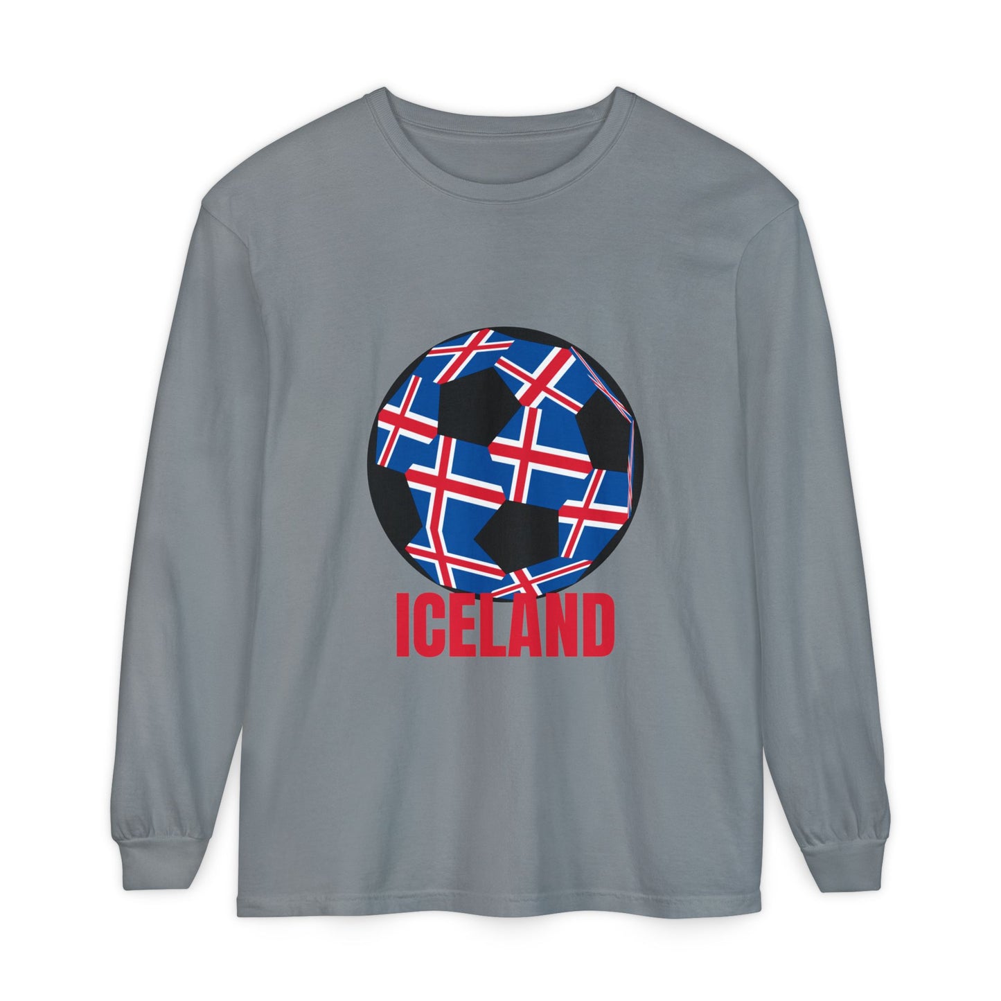 Iceland Fan Specialty Soccer Ball Design Long Sleeve Tee